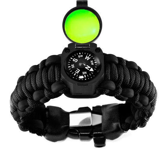 Adventure survival kit paracord bracelet in black with black surgical tubing