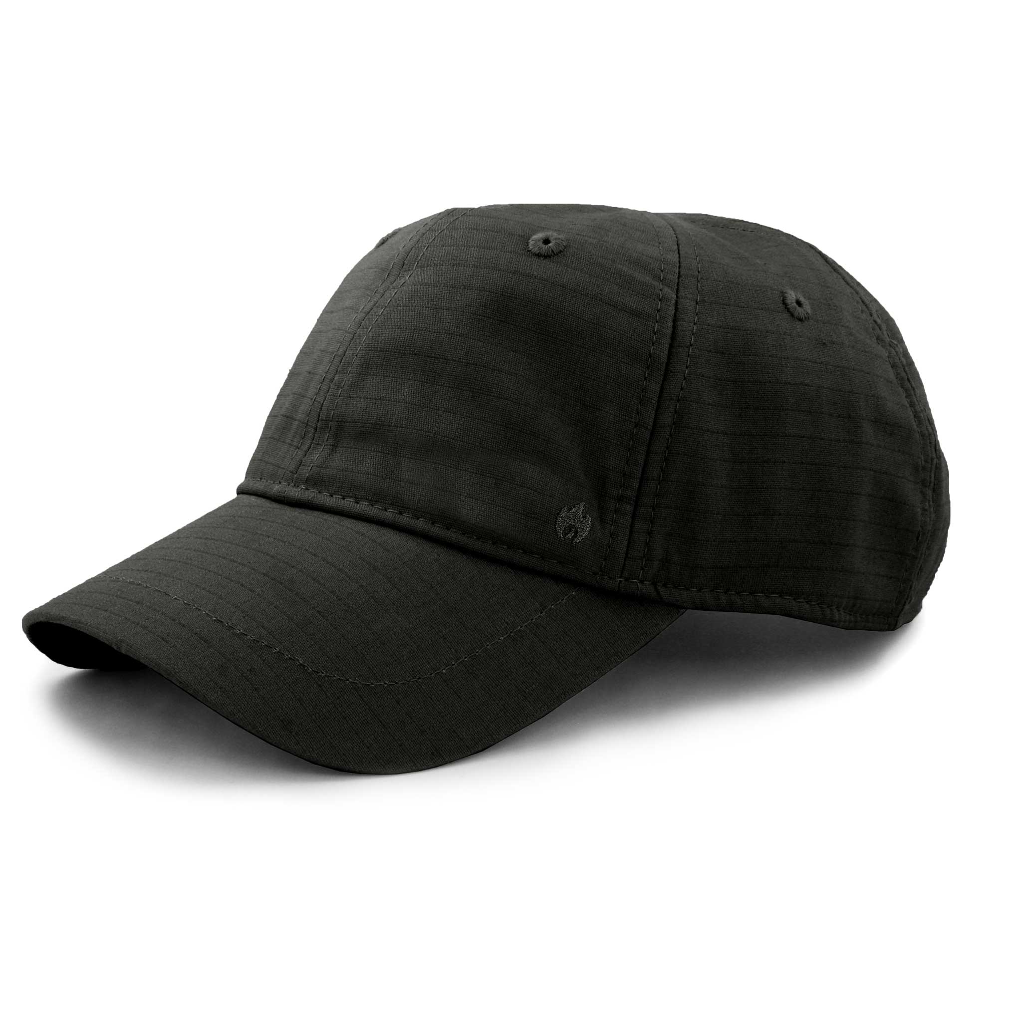 Black baseball cap in studio lighting with a white background