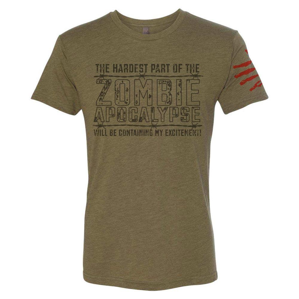 army green wazoo zombie crew tri-blend t-shirt with hand print blood stain on sleeve