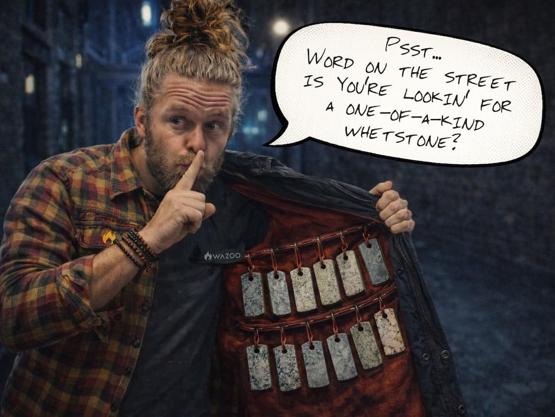 man holding jacket open with stones inside