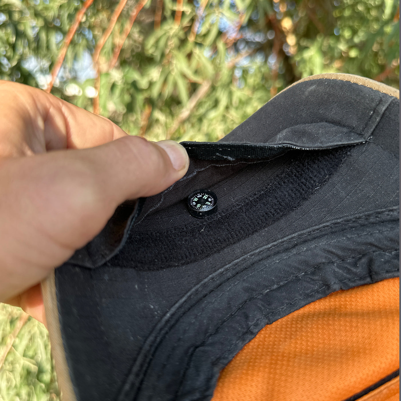 Mini Button Compass in Cache Cap Hat Pocket