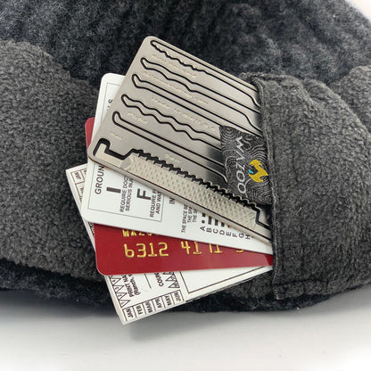 Wazoo Cache Beanie interior ear warmer pocket detail with items shown inside