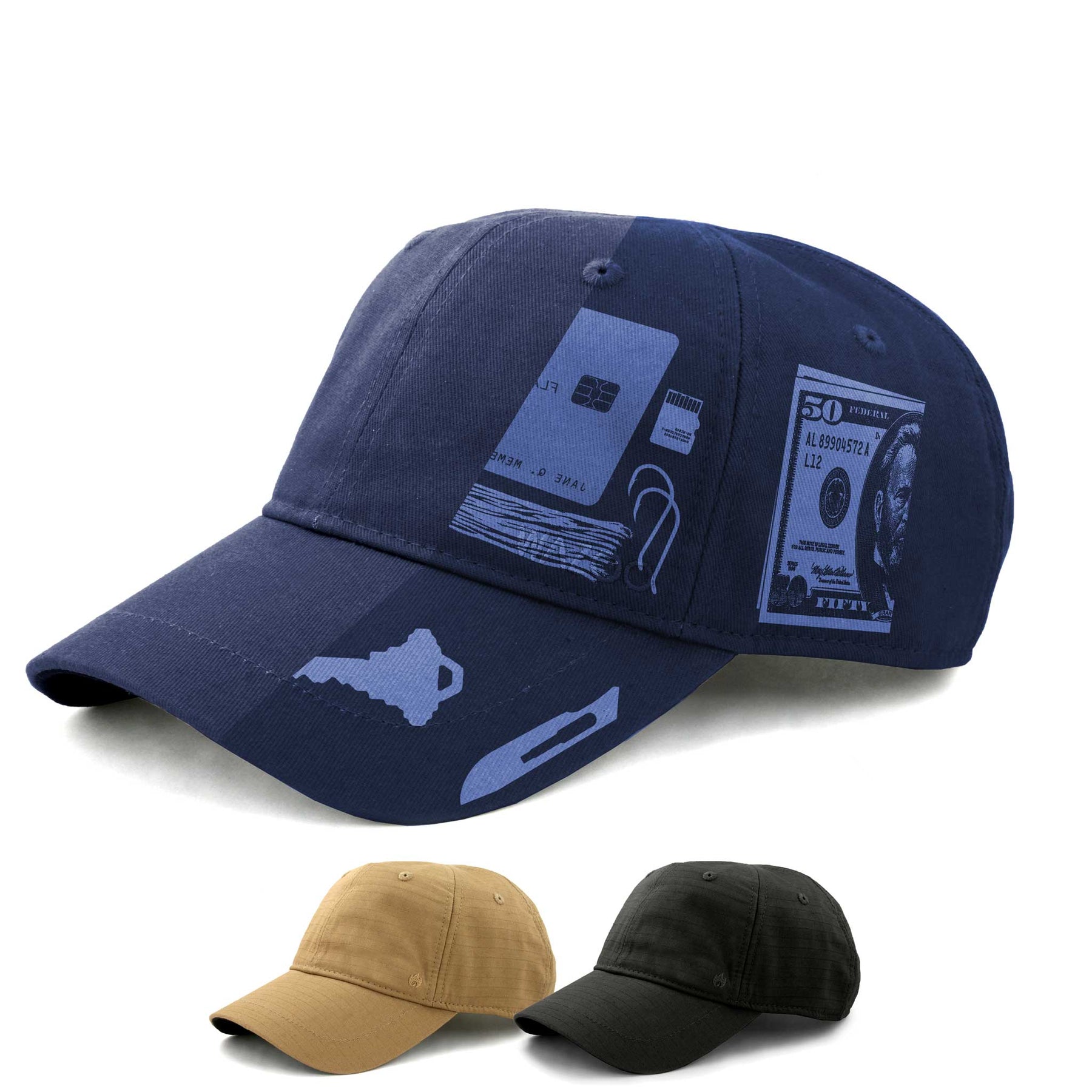 Folding Cap with 4 Secret Pockets for Cash and Keys at