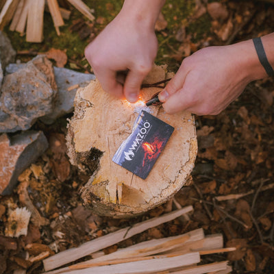 Firecard shavings igniting with a spark