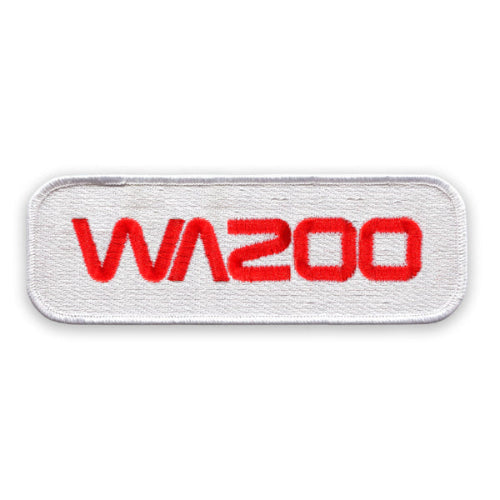 Embroidered patch with 'WAZOO' text on a white background