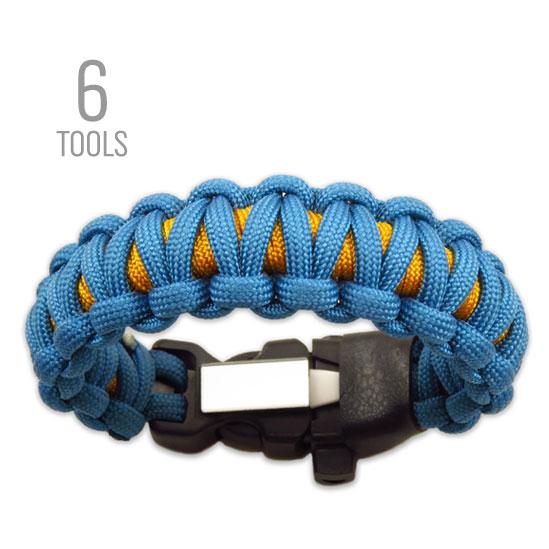 Base Paracord bracelet with Firestorm fire starter, whistle, and knife buckle
