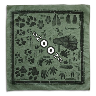 animal tracking bandana with common north american animal tracks and names laid flat