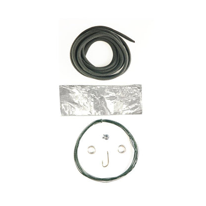 Zipper pull fishing kit with foil, weight, hook, and fishing line