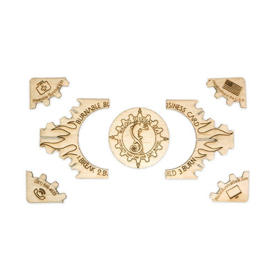 burnable survival business card broken into pieces