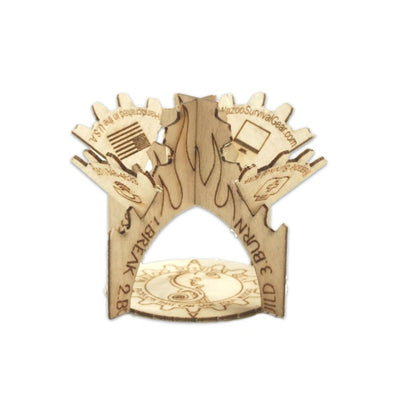 burnable wooden business card built into final shape for use as tinder