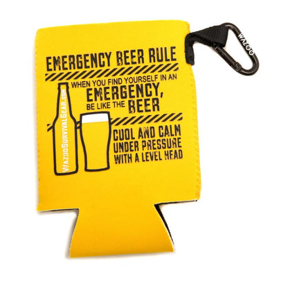 cache beer coat in goldenrod with carabiner and pocket that holds credit card size items