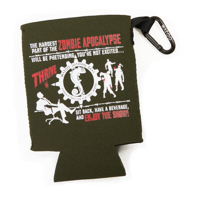 cache beer coat in army green with carabiner and pocket that holds credit card size items