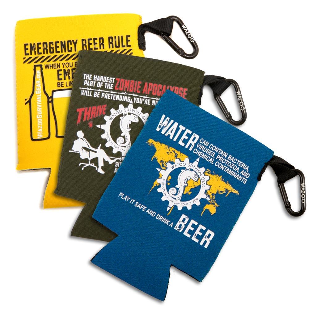 cache beer coat with carabiner and pocket to hold cash and credit card size items