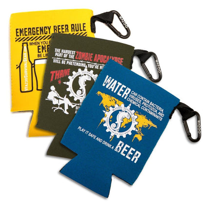 cache beer coat with carabiner and pocket to hold cash and credit card size items