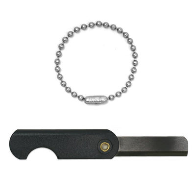 ceramic folding knife opened up with stainless steel ball chain keychain