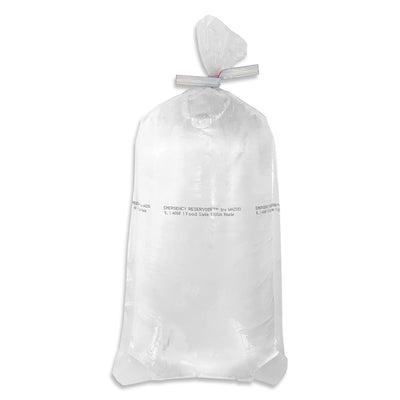 Smallest emergency hydration water bag for survival kits shown with 1 liter of water inside