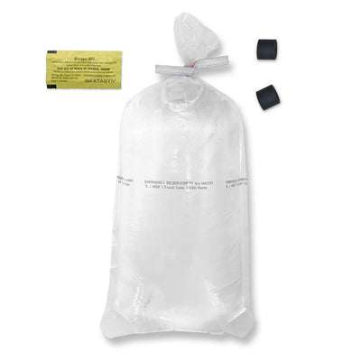 Water purification tablets, water bag, and ranger bands that make the Essentials water kit