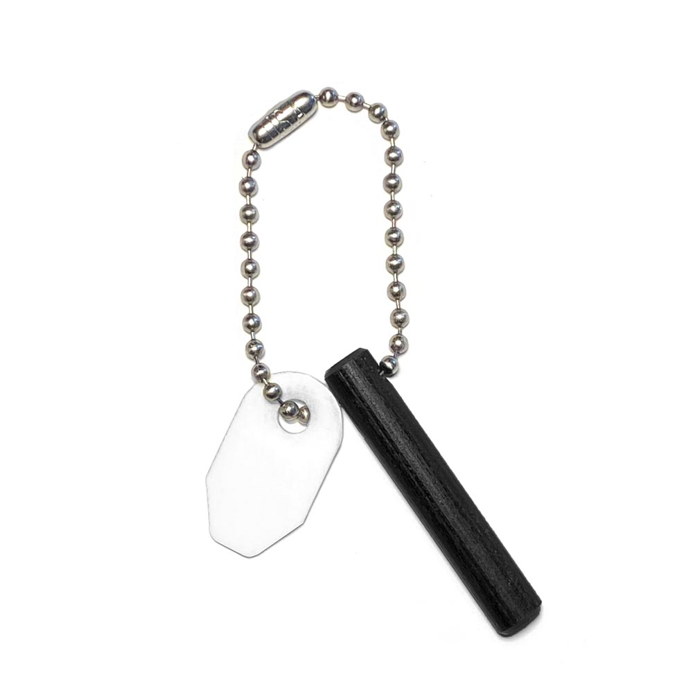 White ceramic scraper and firesteel with beveled edges on USA made bead chain