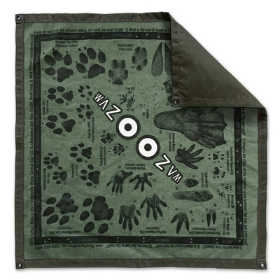 Wax canvas ground cloth with animal tracks and prints on white background